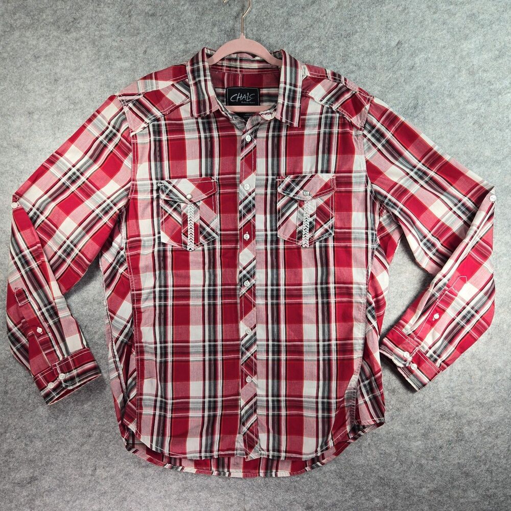 CHALC Authentic Brand Red Black Plaid Western Long Sleeve Button Front Mens 2XL